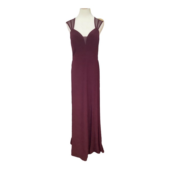 Maroon Mesh-back Sleeveless Full-Length Formal Gown Dress with slit by nightway - Picture 4 of 9